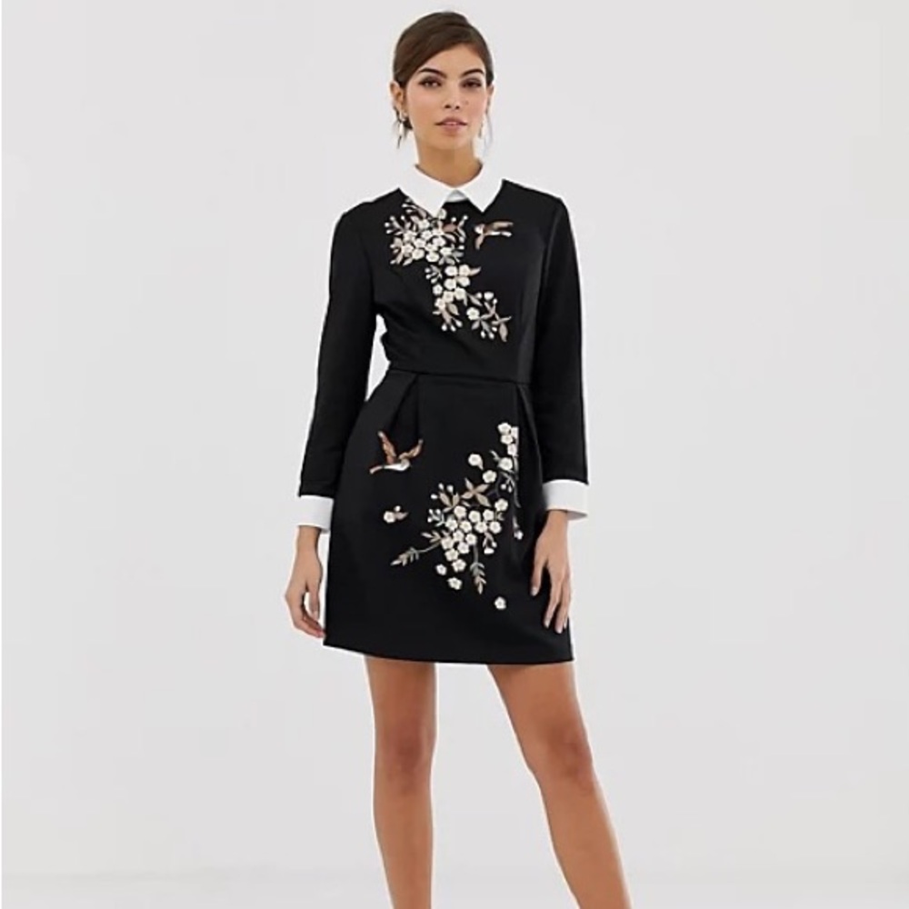 NWOT Ted Baker Ellan Collared Embroidered Mini Dress, Size 5 (US 12)